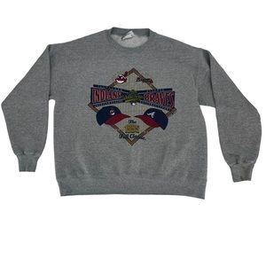 Vintage World Series Sweatshirt Mens Large‎ Grey 1995 Indians Vs Beaves MLB Crew